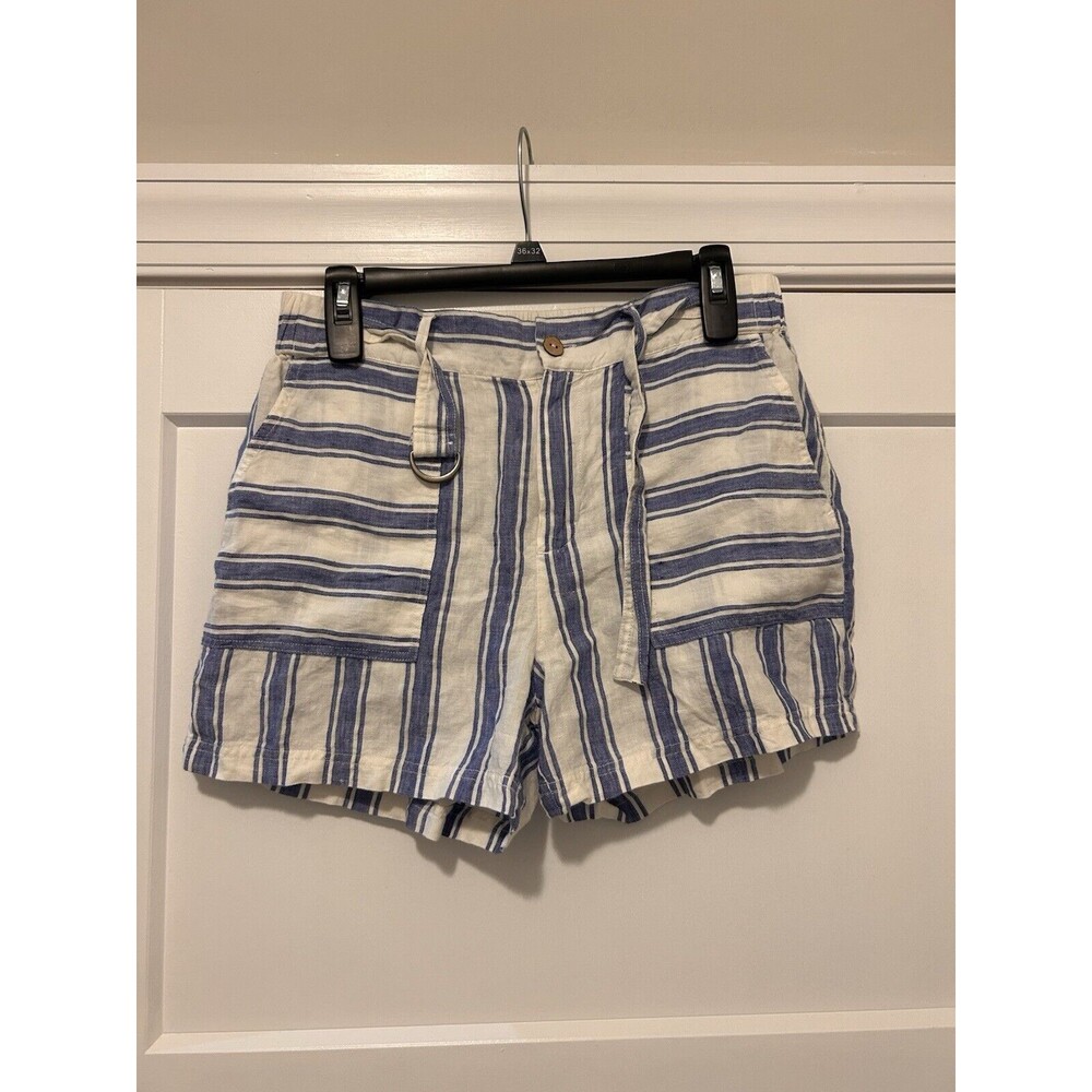 C&C California 100% Linen Shorts Striped Blue & White Size Medium Preppy Beach